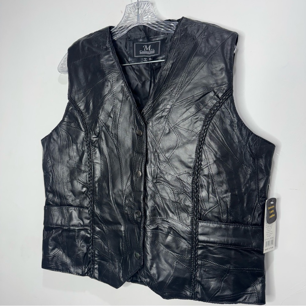 NWT M. COLLECTION Genuine Lamb Leather Patchwork Braided Vest Size XL
